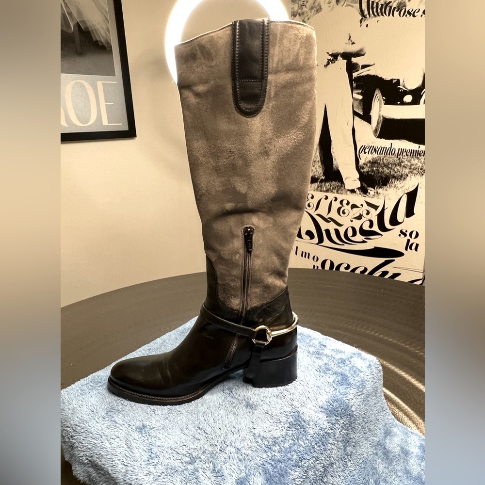 Le PePe Canoscio Fango Black leather and grey suede riding boots